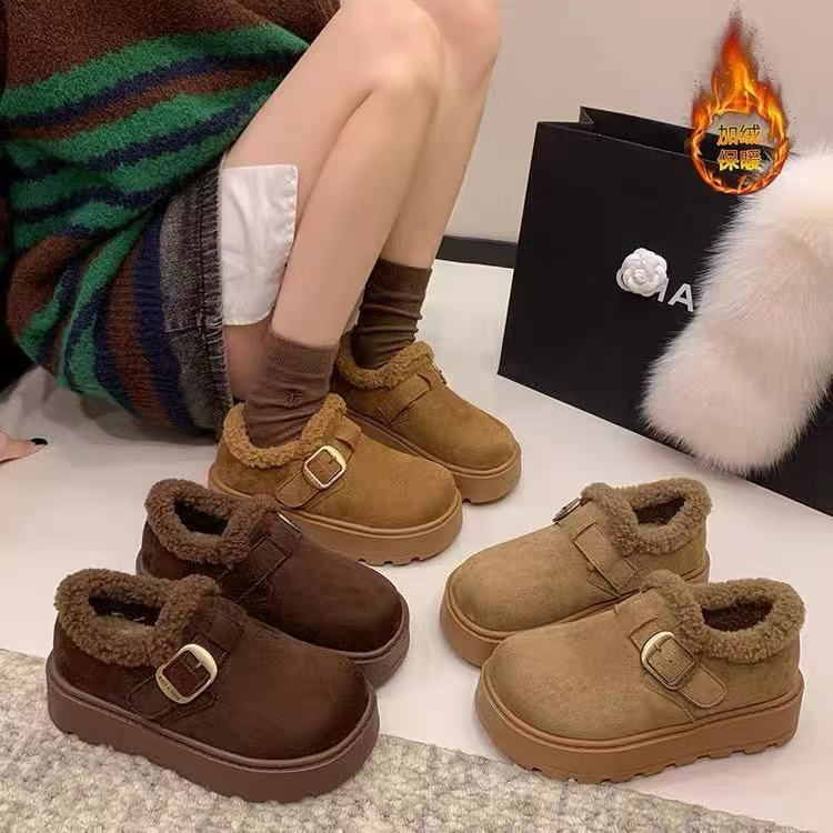 厚底勃肯鞋短筒雪地靴女加绒保暖增高一脚蹬冬季2025新款棉鞋
