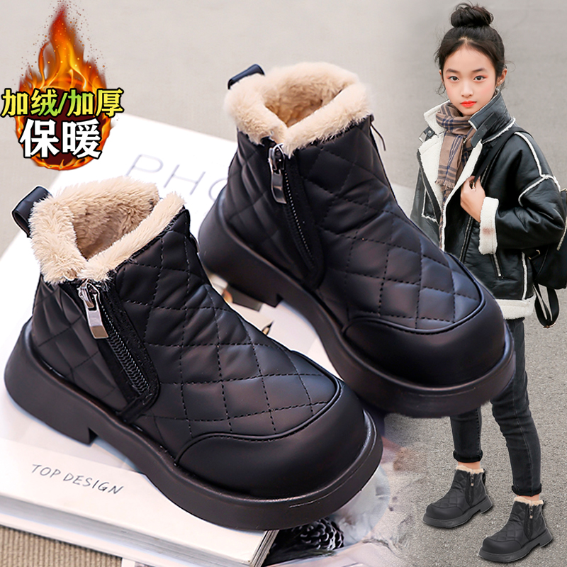 ABC儿童雪地靴2025冬新款女童大棉鞋中大童加绒加厚防水靴保棉靴