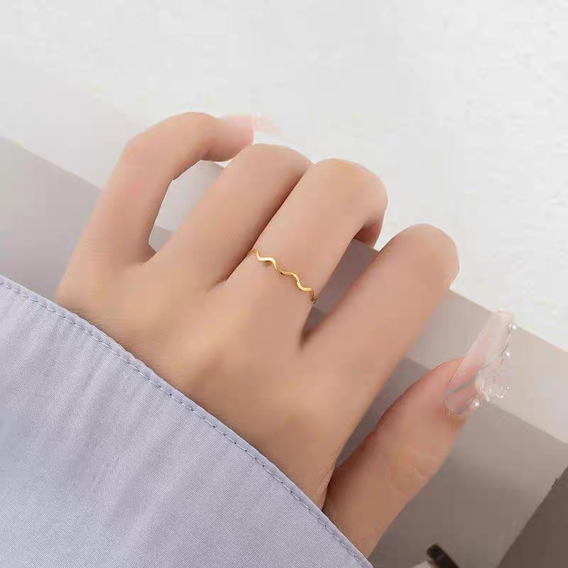 足银戒指 简约超细波浪素圈戒指