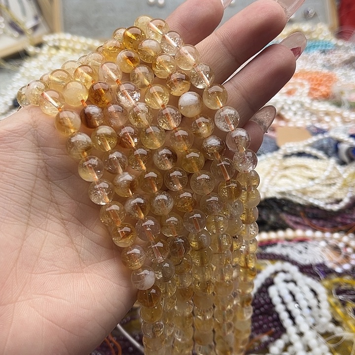 玛瑙/玉髓珠宝半成品未镶嵌一条8.5mm左右黄塔晶珠