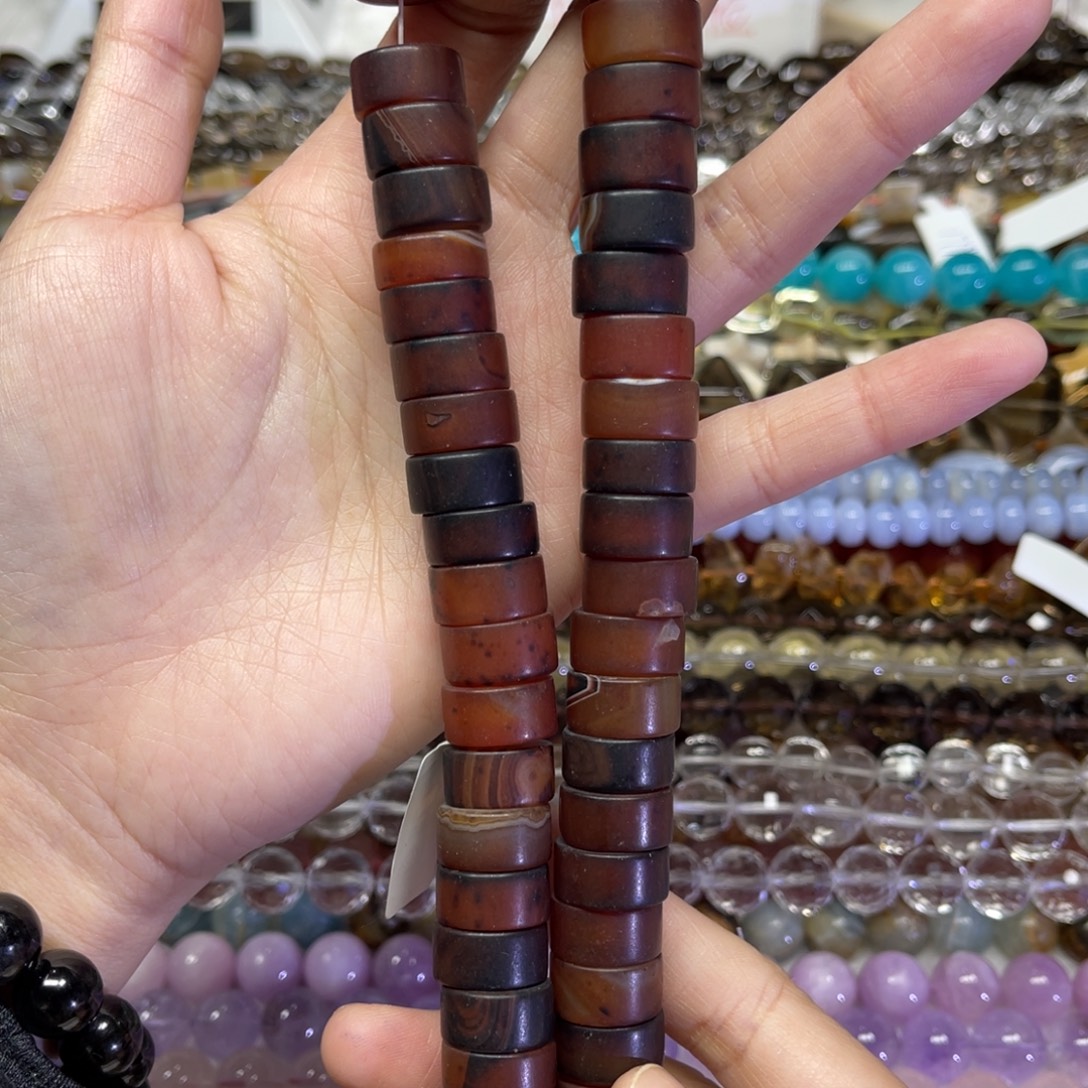 玛瑙/玉髓散珠天然老玛瑙卡14.8长条38厘米