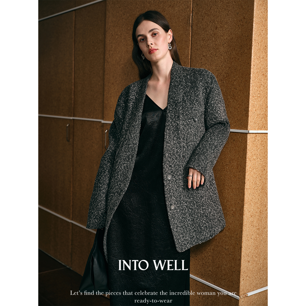 INTO WELL 诧寂雪花 日本进口初剪羊毛冬日西装 雪花肌理V领外套