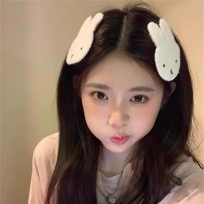 甜美自制米菲兔毛绒卡通发帖刘海贴甜美少女讹钱无痕魔术贴发饰