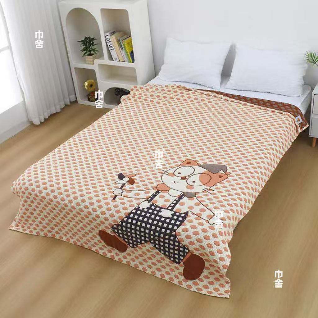 【风车小猫】150*200cm多层全棉纱布加厚透气柔软舒适泡芙被B