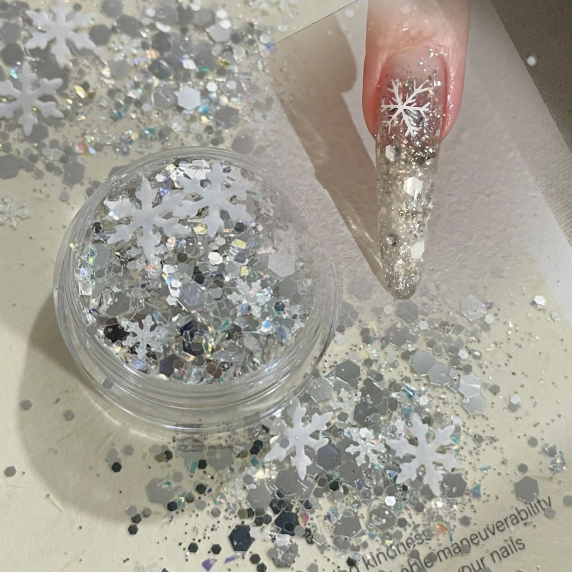 【冬至礼】雪花亮片美甲小饰品爆闪银混合闪粉碎片圣诞节光疗甲diy