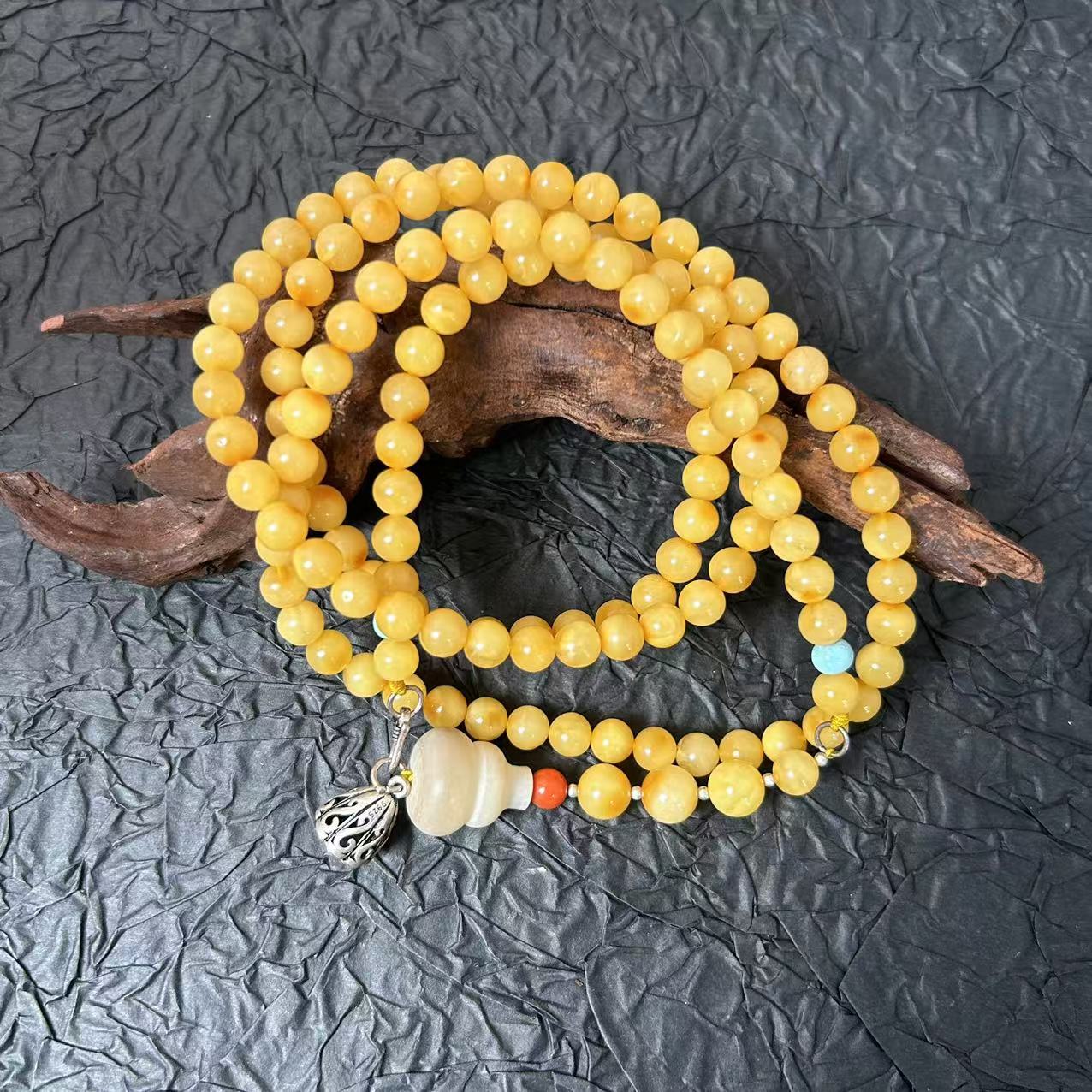 天然琥珀6m+莲蓬项链