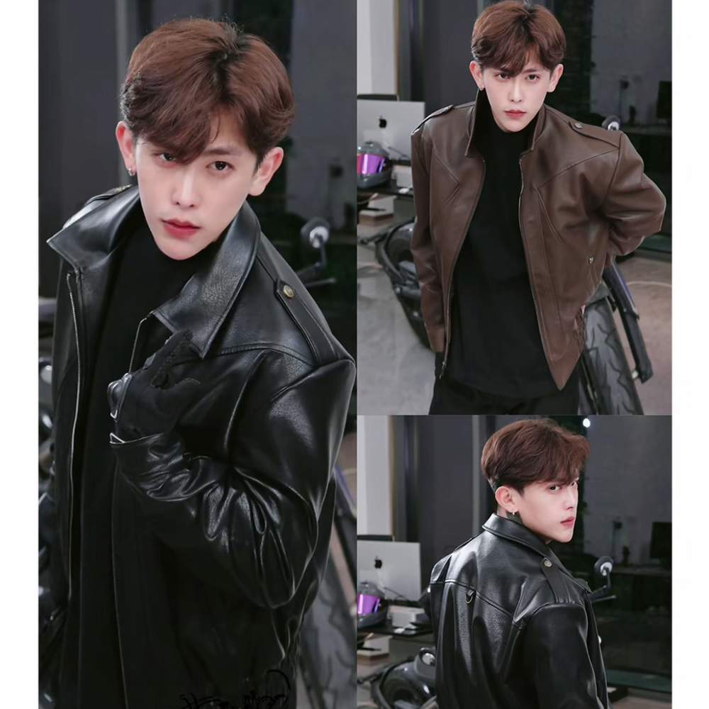 黑色解构分割正肩皮衣外套男春秋美式高街短款pu皮机车夹克飞行服