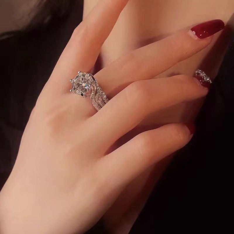925银莫桑石戒指 【三世情缘】气质女士莫桑戒满钻银戒