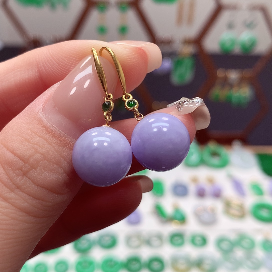 翡翠耳饰18K金镶嵌天然翡翠