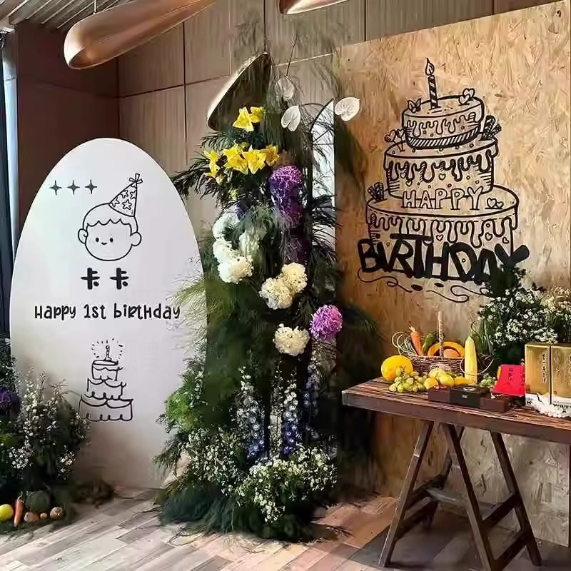 宝宝抓周布置背景板韩系ins风婴儿满月宴百日宴场景装饰简约kt板