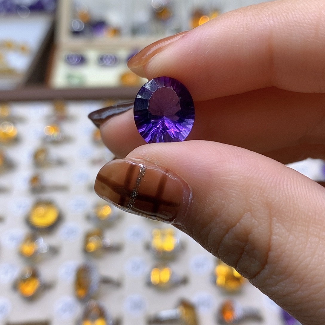 *****银S925镶嵌戒指水晶纯天然紫水晶裸石定制耳钉J