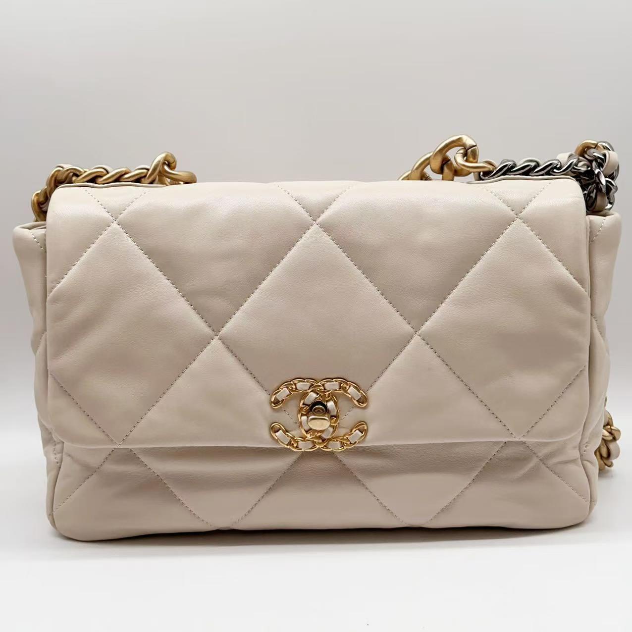 95新 Chanel/香奈儿 19bag白色手提单肩斜挎包