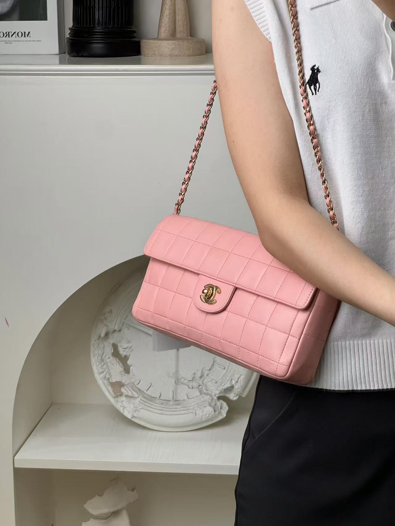 95新 Chanel/香奈儿 冰格法棍包粉金/甄选