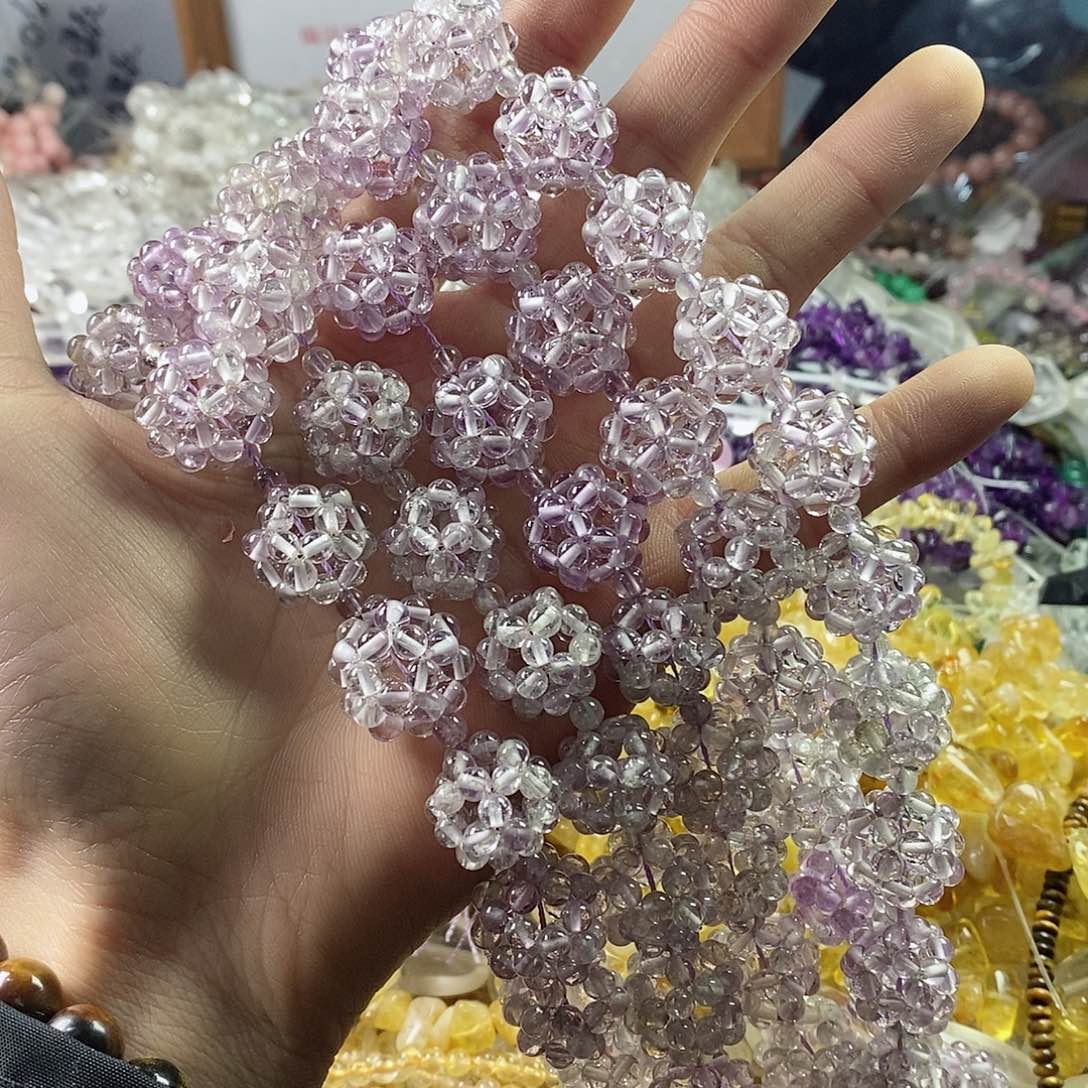 玛瑙/玉髓珠宝半成品未镶嵌一条天然紫水晶编制球