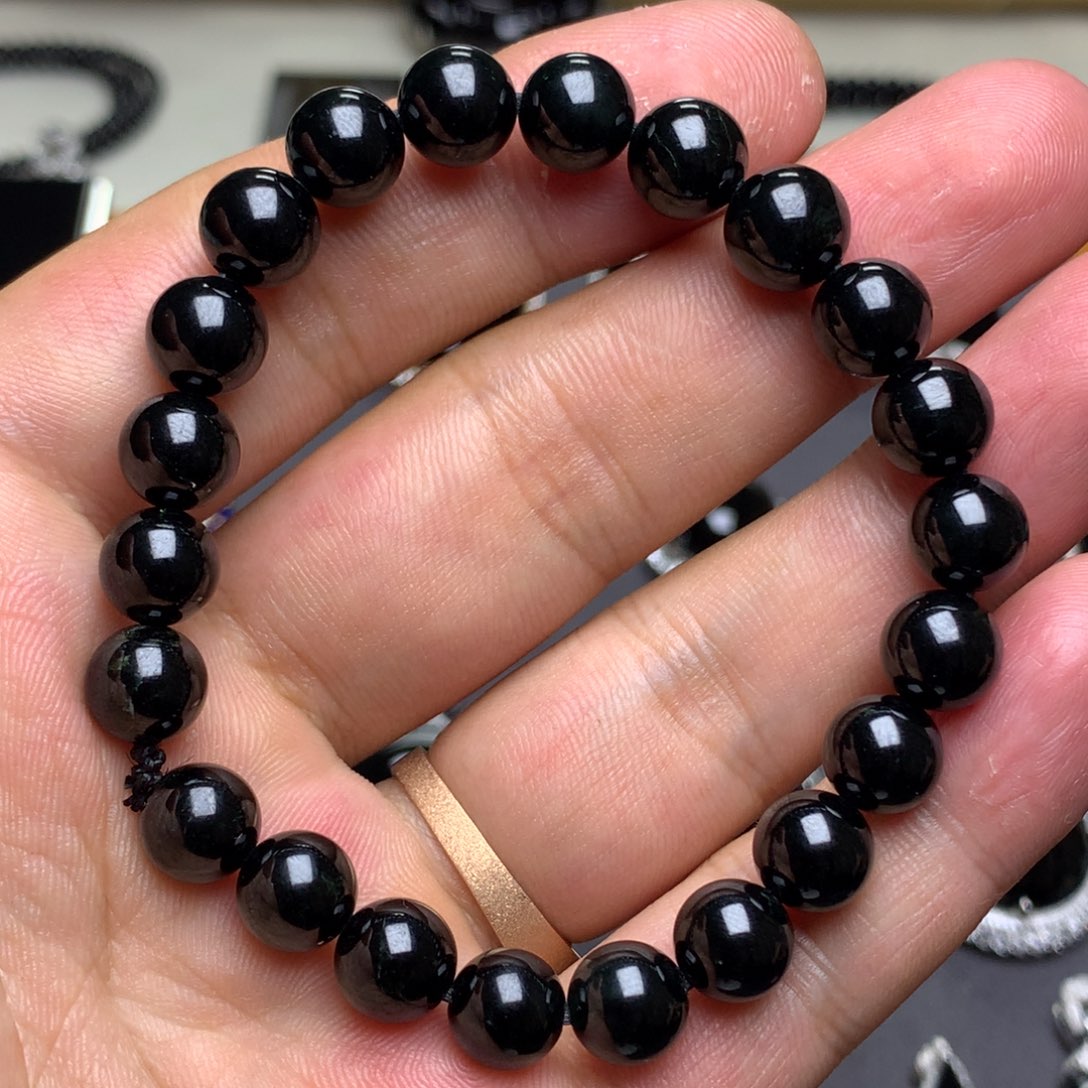 翡翠未镶嵌手串墨翠手串