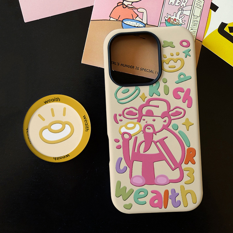 可爱线条财神菲林二合一适用苹果17/16promax手机壳15/14保护套13