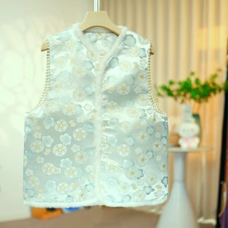 新中式气质百搭显瘦保暖马甲B国风复古提花盘扣减龄马夹