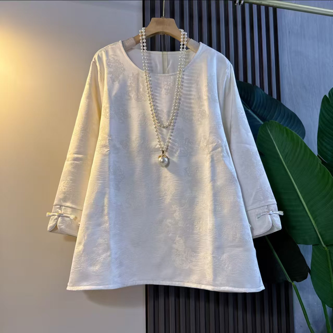 国风大码缎面提花女装秋冬复合加绒加厚款