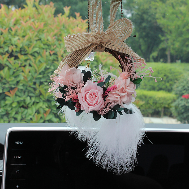 永生花花环车饰高档汽车车载挂饰后视镜车内挂件吊饰森系挂件礼物