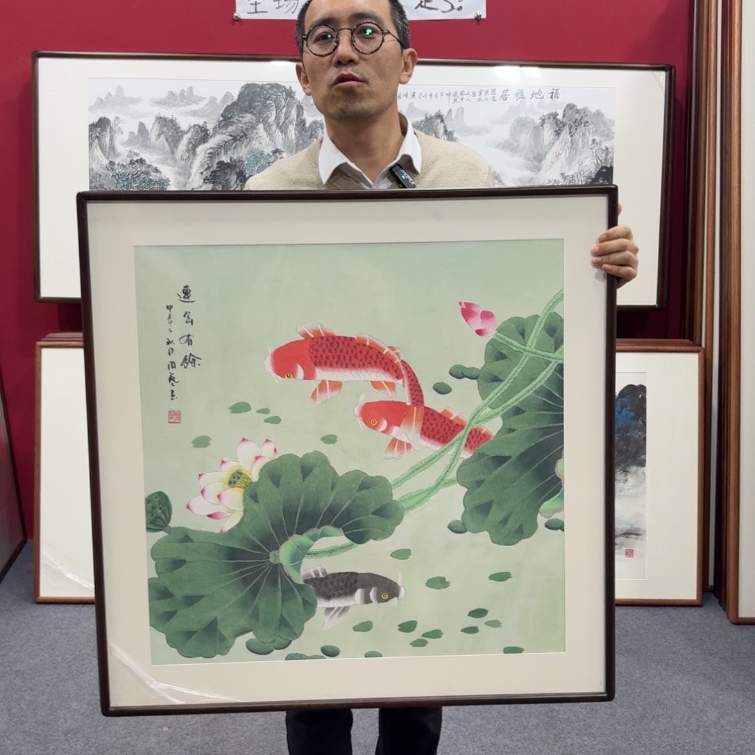 国画带框绘画80/80尺寸