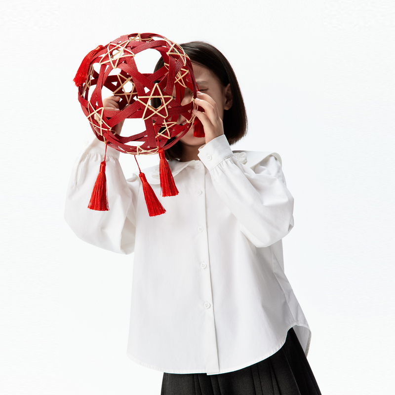 littlemoco童装26春装新款女童花卉娃娃领长袖衬衫上衣甜美