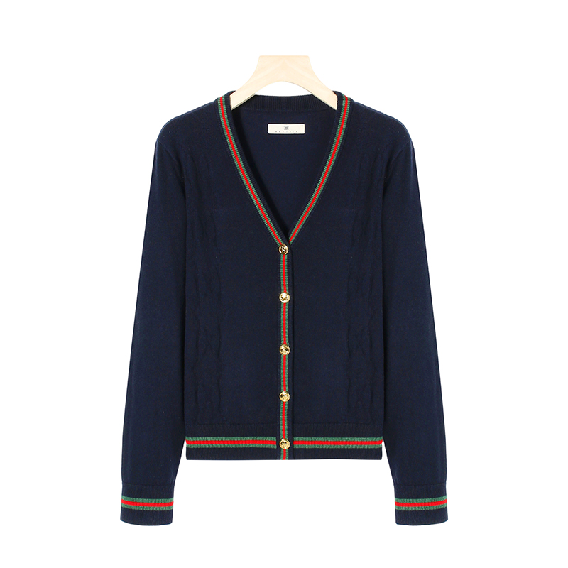 【格一专属】针织毛针织衫女士长袖开衫经典藏蓝色毛衫258132