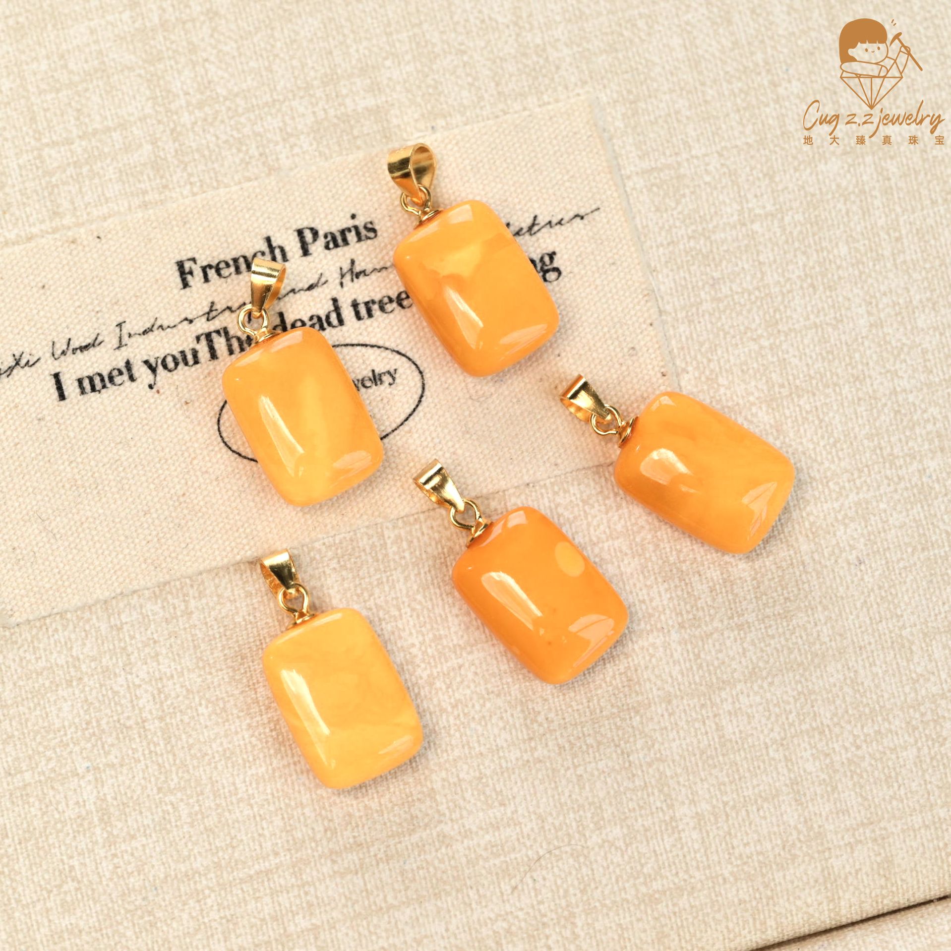 天然蜜蜡琥珀小方块吊坠小滴溜吊坠925银（不含链）