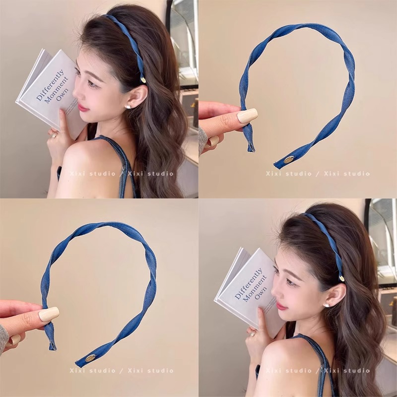 蓝色氛围感！韩系螺旋细边发箍！高级感头箍外出百搭发卡女盘发器
