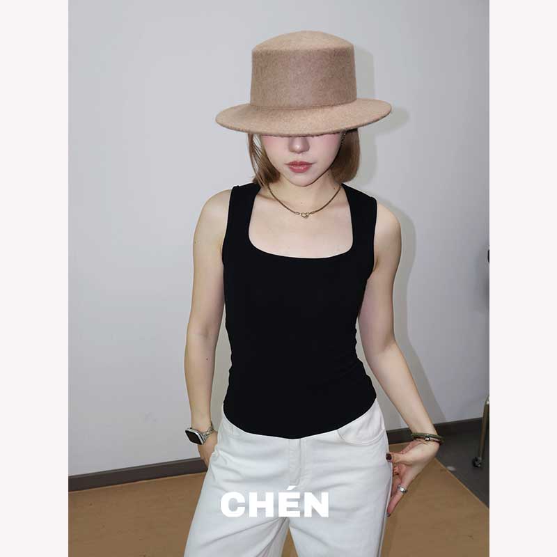 【方领背心】晨总自制休闲通勤百搭撞色外穿无袖背心吊带女美背