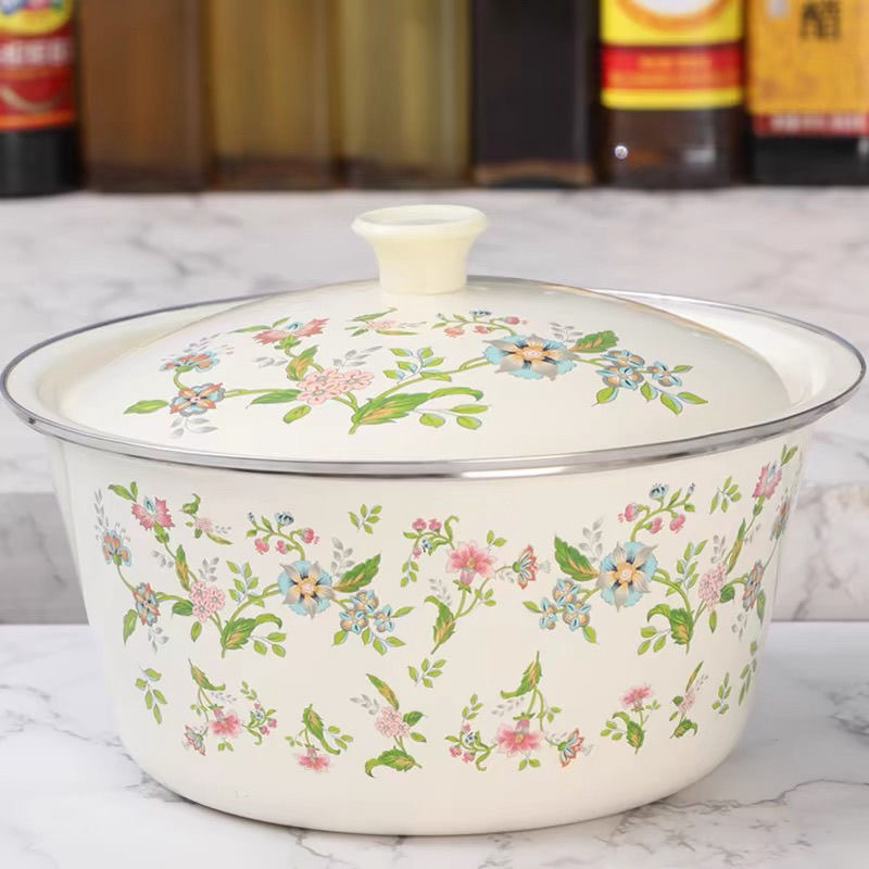 【24厘米】瓷罐家用猪油罐老式搪瓷盆子家用瓷盆带盖特大号