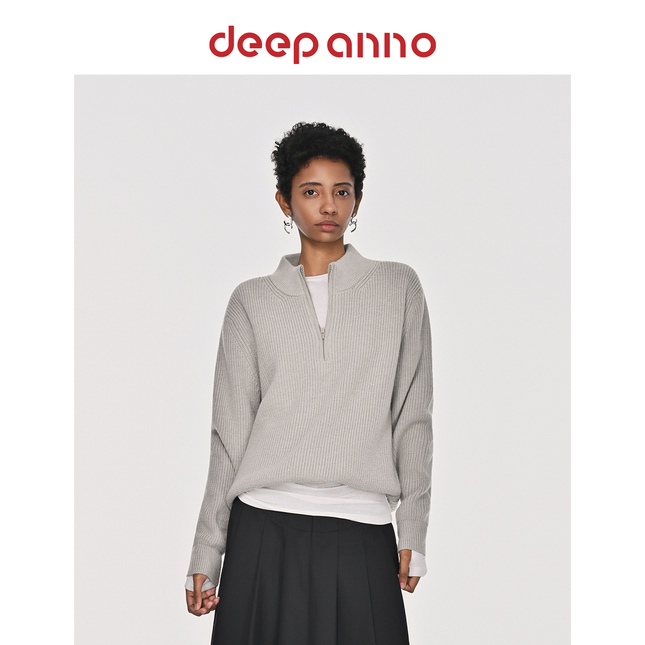 deepanno男女同款overize半拉链毛衣秋冬新款显瘦半高领纯色809