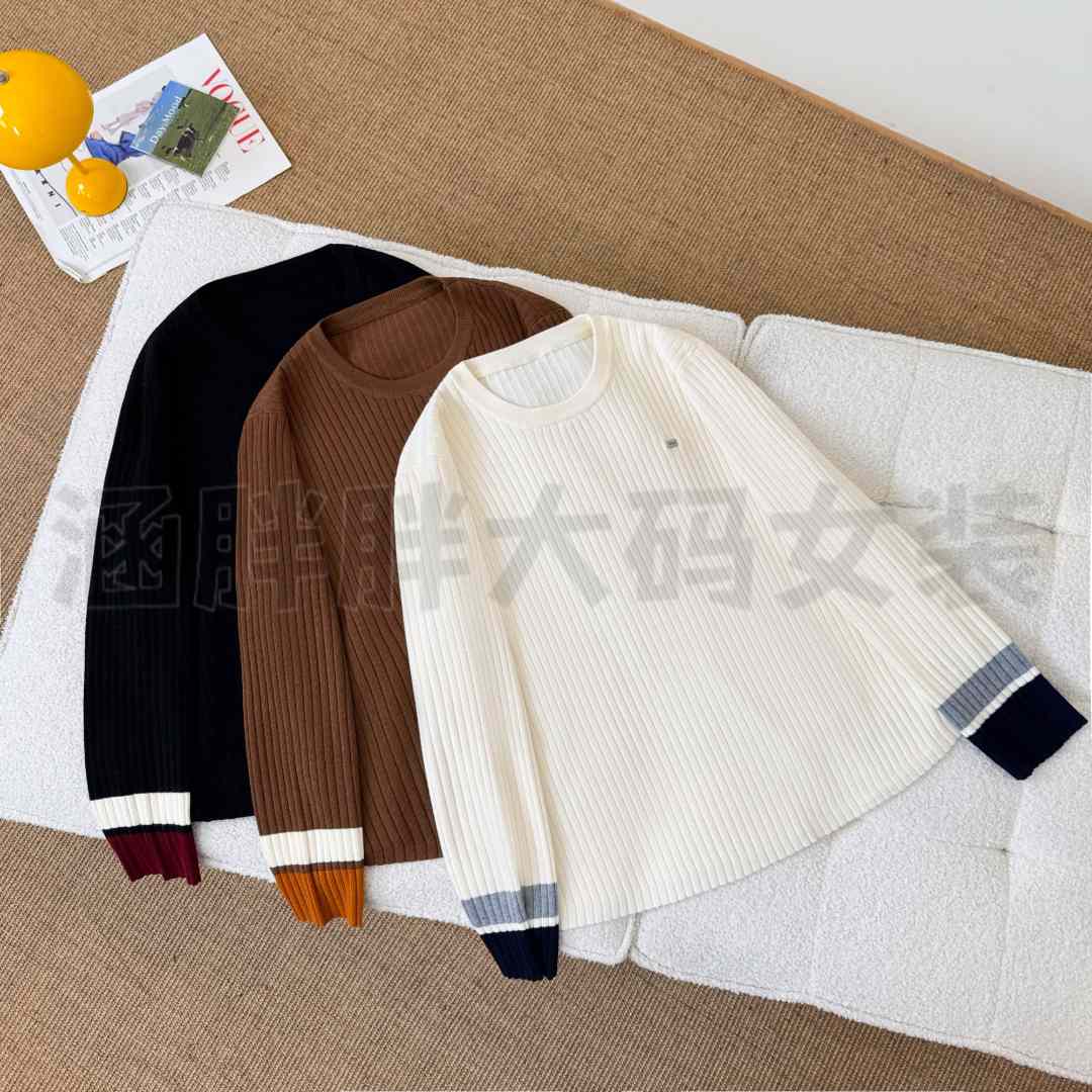 【涵胖胖】秋款胖mm大码女休闲撞色软糯针织毛衣长袖上衣 72139【B】