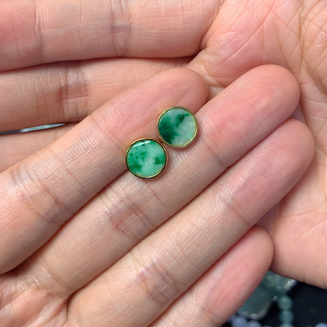 翡翠耳饰银S925镶嵌小耳钉