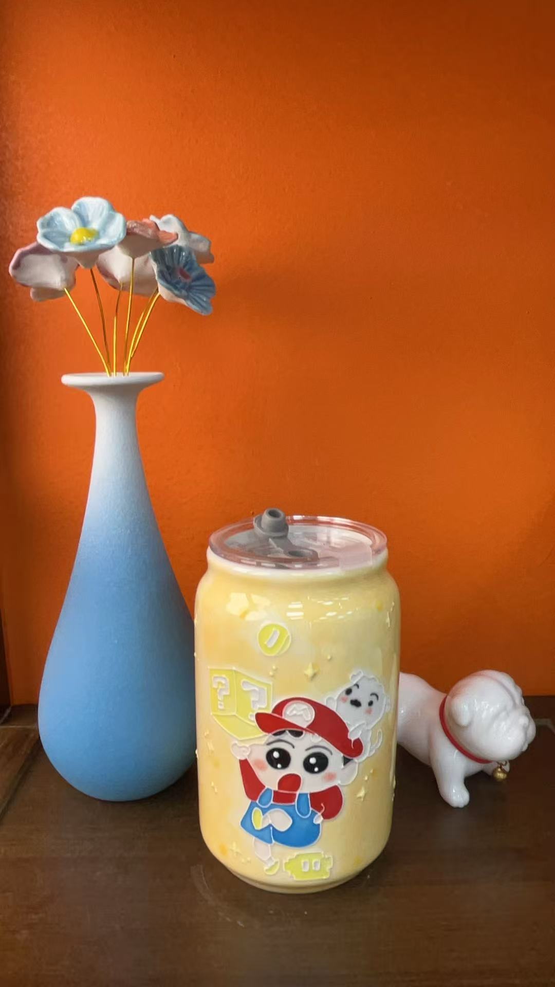 （瓷语）蜡笔小新卡通大容量带盖可爱INS风吸管杯