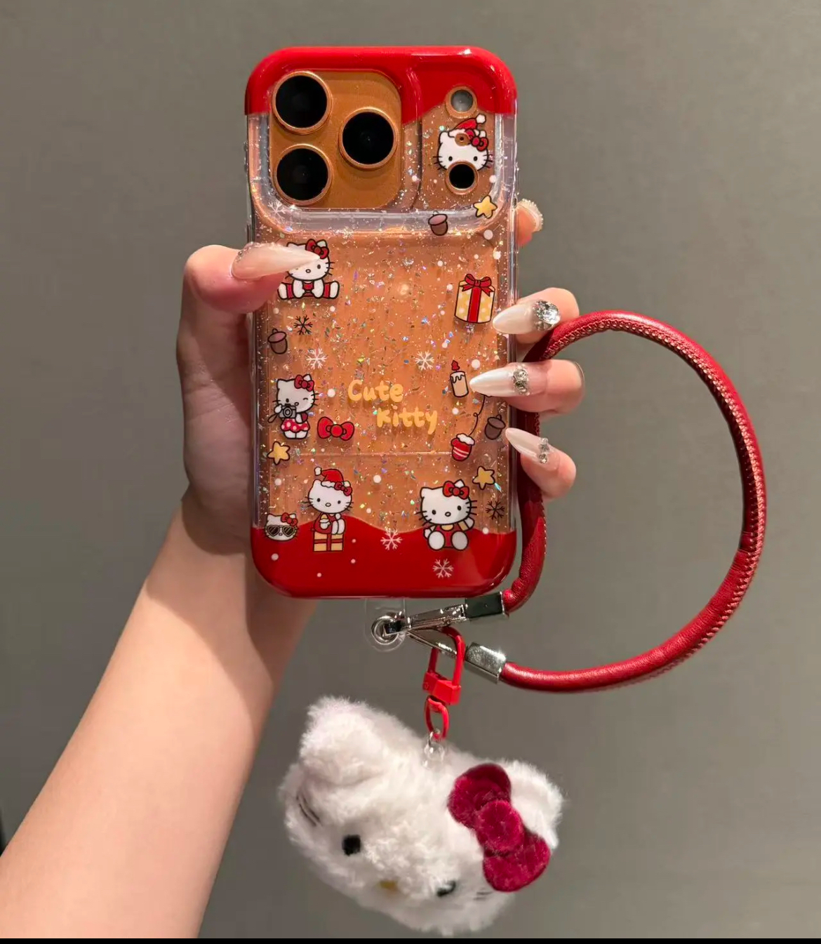 可爱卡通红色kitty圣诞节IMD双层适用苹果17promax手机壳iphone16