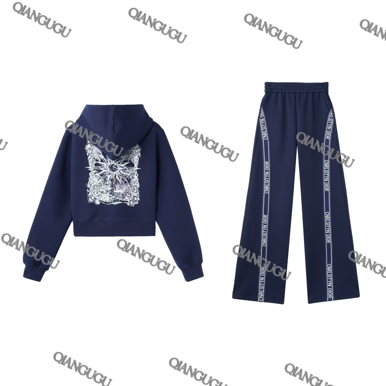 「茱莉叶」运动休闲时尚气质轻奢印花设计师高定加绒秋冬套装