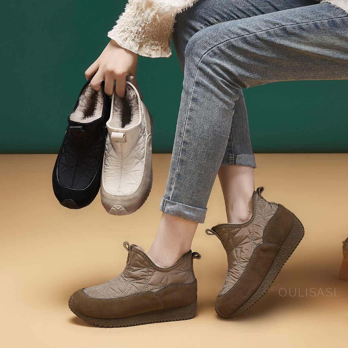 | 天净沙-怀雪 | 3公分 真皮阿甘雪地靴女一脚蹬轻便女棉鞋 673