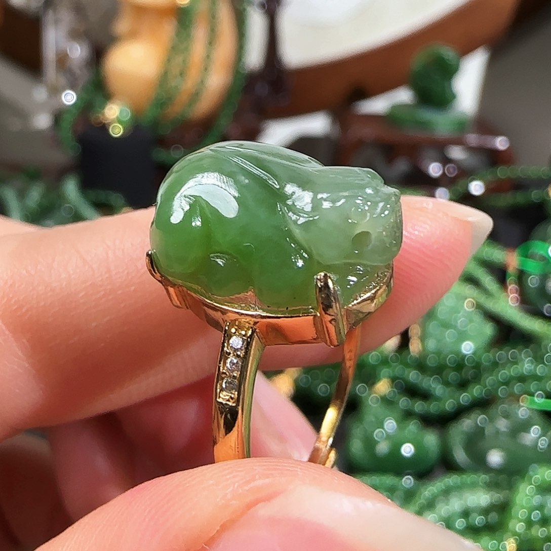 和田玉（碧玉）戒指银S925镶嵌