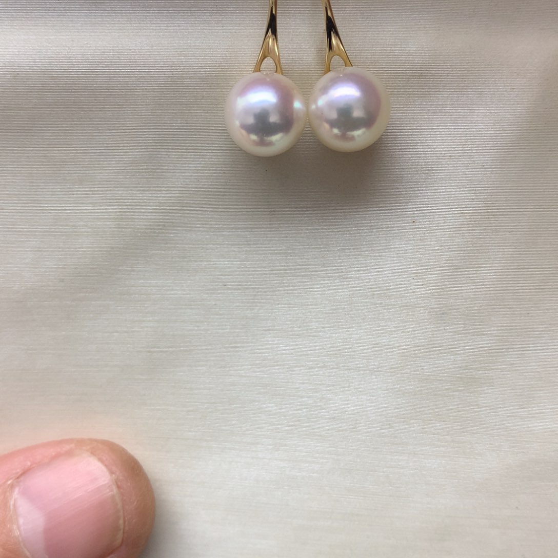 海水珍珠耳饰18K金镶嵌8-8.5akoya高跟鞋耳钩