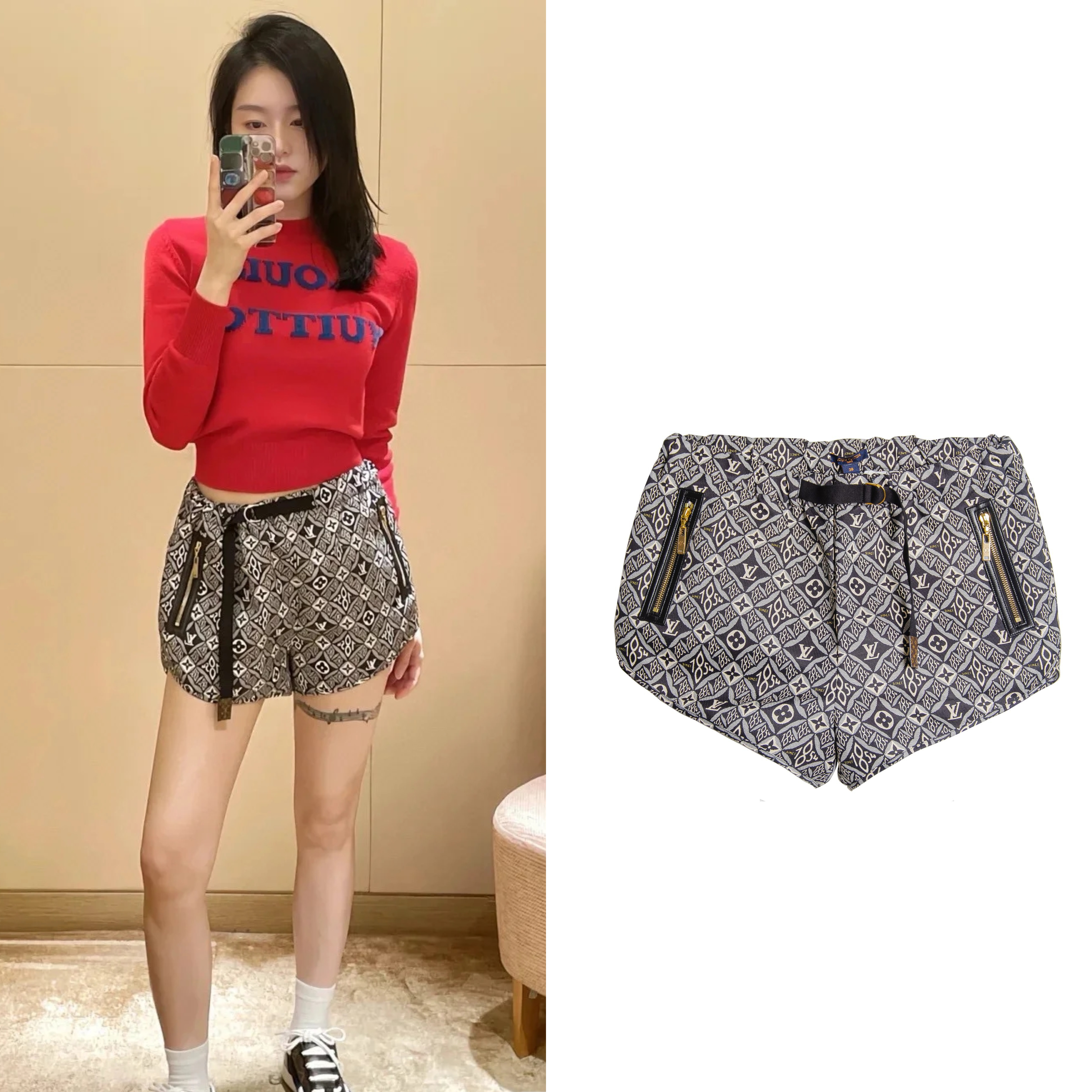 未使用 LouisVuitton/路易威登 印花复古牛仔短裤满印 L1003 