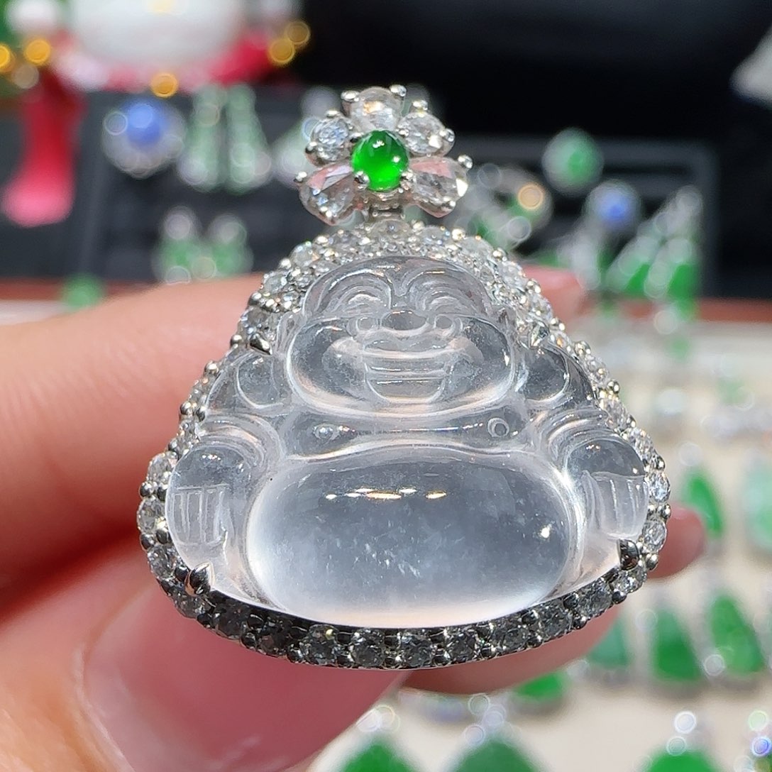 翡翠吊坠(不含链)18K金镶嵌