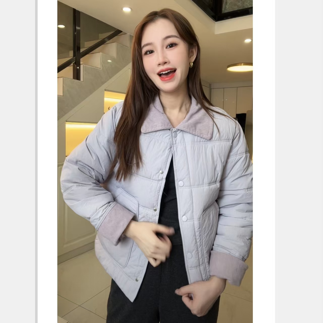 907昕宇家新款灯芯绒拼接棉服外套