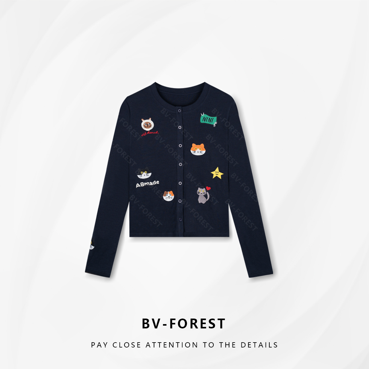 BV-FOREST“妮妮小猫”秋季刺绣流行款卡通显瘦潮流开衫BV-T0524