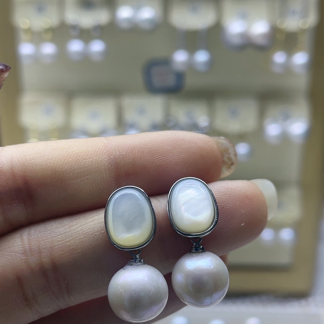 淡水珍珠耳饰银S925镶嵌
