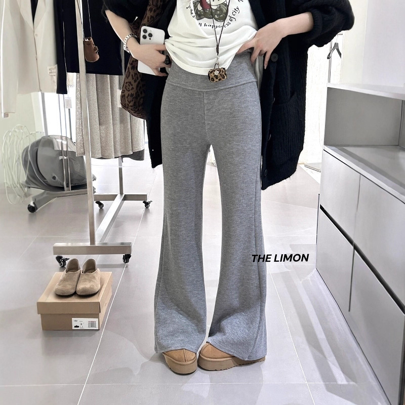 甜橘柠檬绿茶秋冬韩版百搭气质高腰显瘦微喇弹力微喇休闲裤春秋