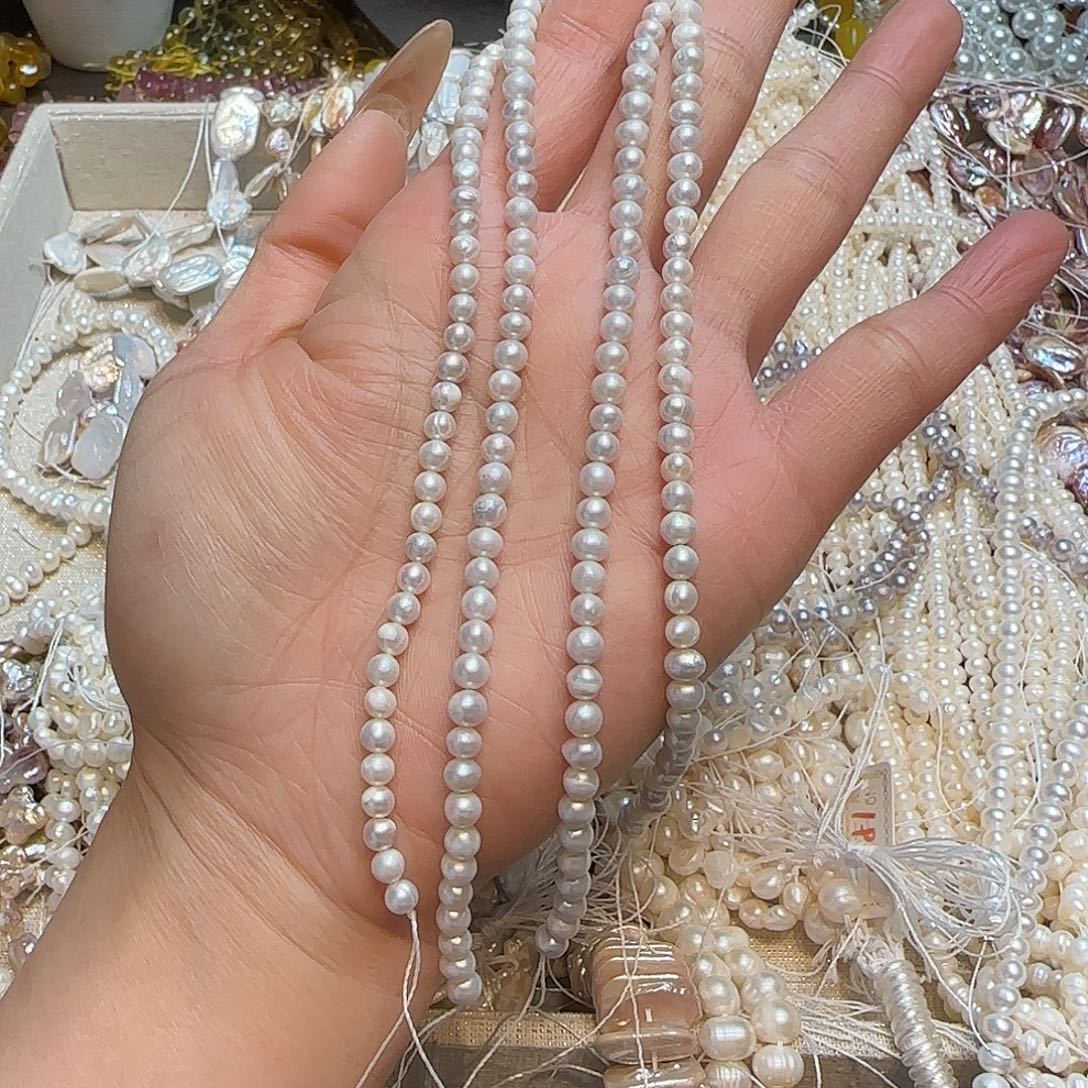 玛瑙/玉髓合金珠宝半成品5mm淡水珍珠一条