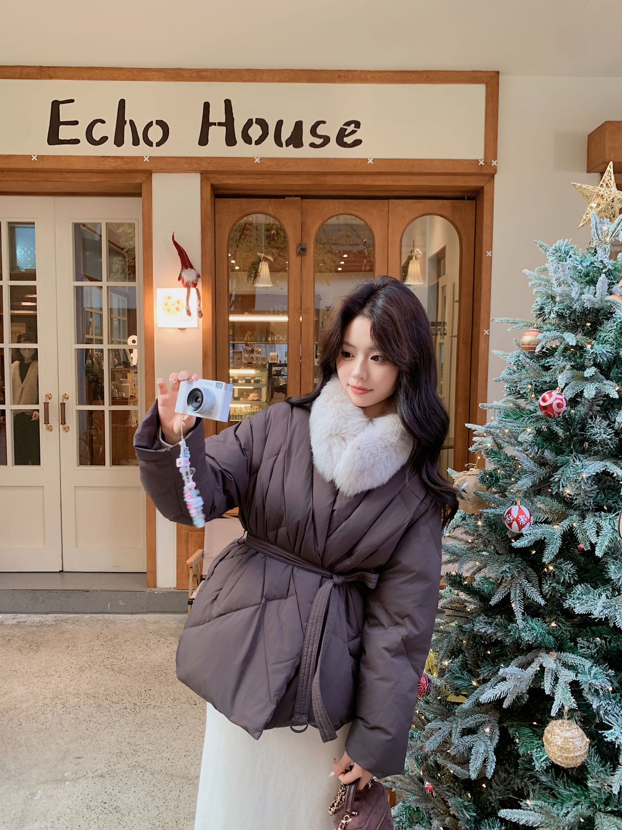 2025韩系温柔狐狸毛收腰90白鸭绒羽绒服