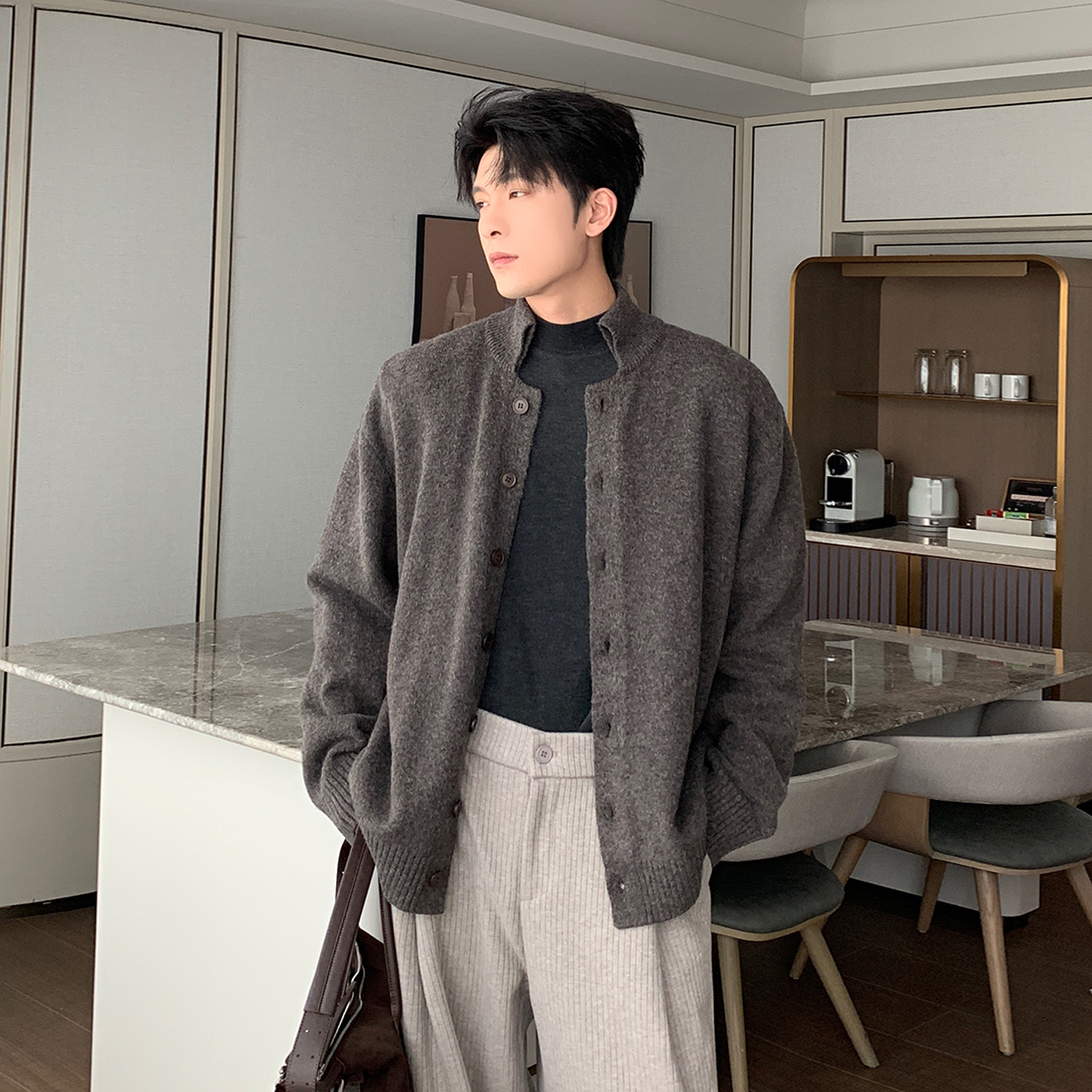 一轩轩轩【暖阳光痕】秋冬季老钱风人夫感男休闲百搭针织开衫FW0036