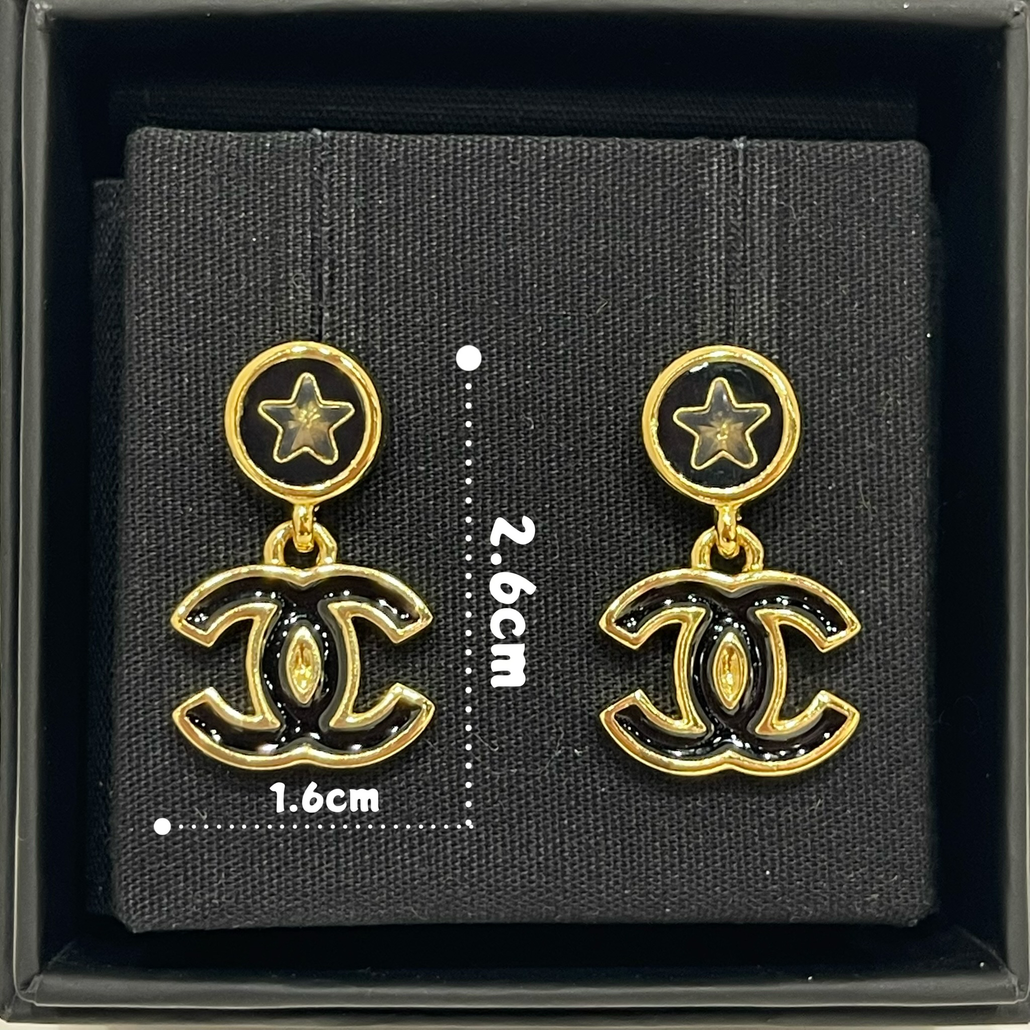 未使用 Chanel/香奈儿  25K黑金双C吊坠星星耳钉 耳环