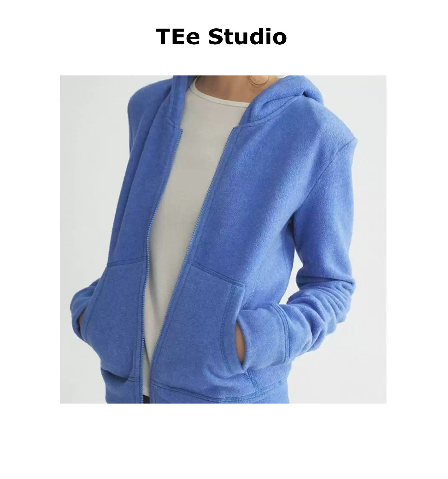 TEe Studio 细密起绒雾面雪花蓝连帽开衫卫衣